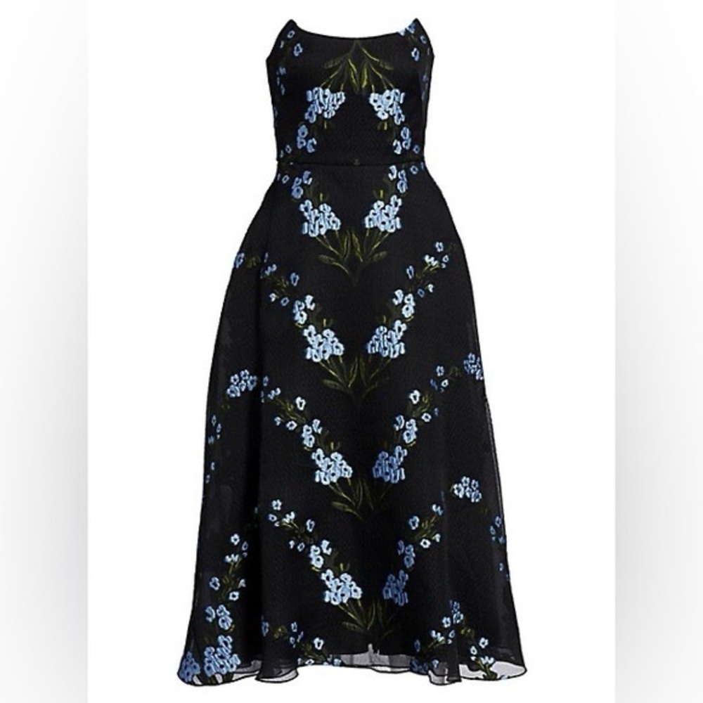 Lela Rose Black and Blue Floral Dress
